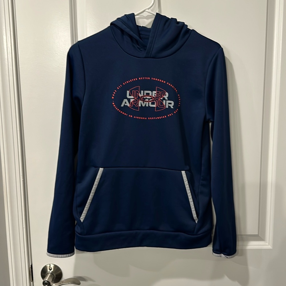 Under Armour, youth large, hoodie, navy.